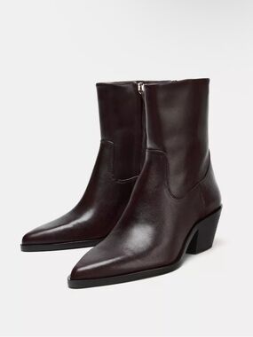 Zara 100% leather cowboy ankle boots